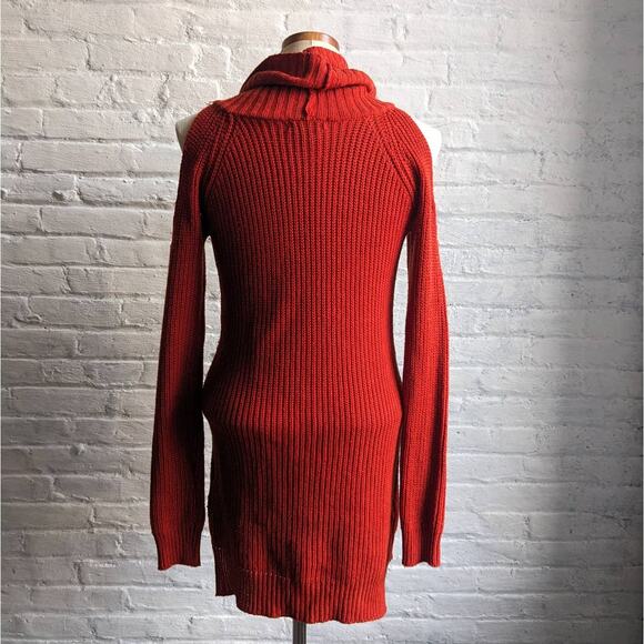 Vintage Red Chunky Knit Sweater Dress Sexy Minimalist Chic Cutout Mini Dress - Picture 6 of 7